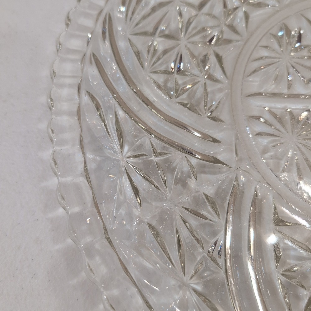 VTG Cut Glass Starburst Pattern Serving Platter Round Scalloped Edge 12.5" - Picture 3 of 8